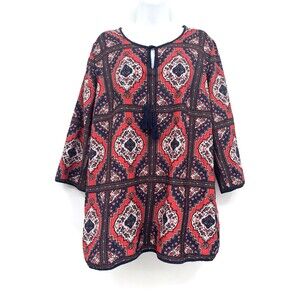 Kut From The Kloth Red Blue Chiffon Abstract Print Tunic Womens Large Boho Top